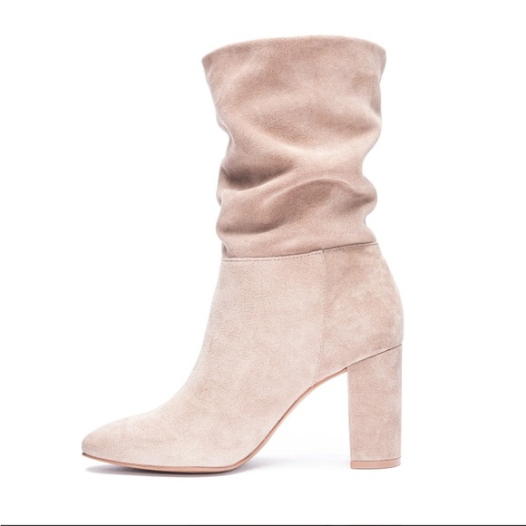 Chinese Laundry tan Kipper Split Suede bootie mid calf high heel boots - Picture 1 of 16